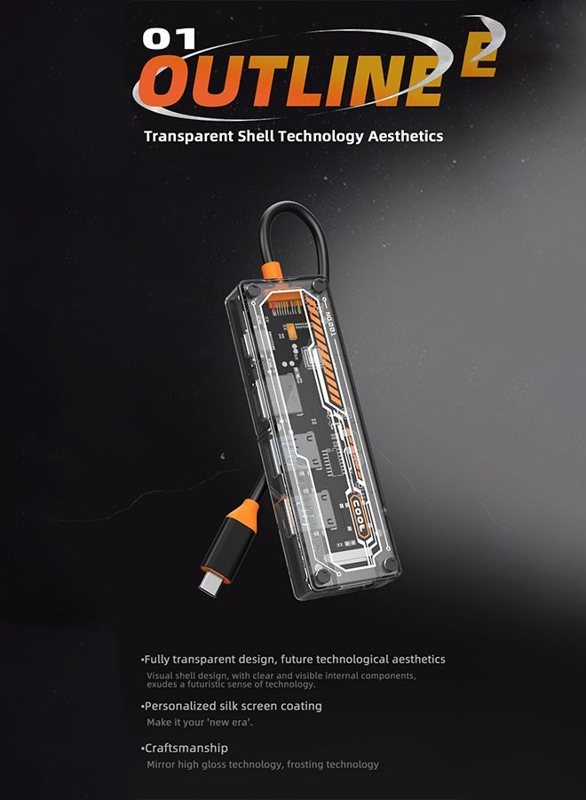 Transparent USB C Hub 6-in-1 Type-C to HDMI 4K 30Hz Adapter with USB 3.0 Port USB 2.0 Port 100W USB-C Powered VGA 1080P Connector for PCs, Tablets and Mobile Phones - Image 4