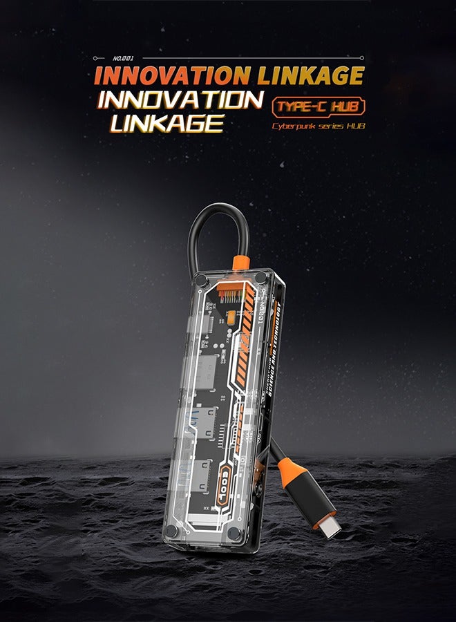 Transparent USB C Hub 6-in-1 Type-C to HDMI 4K 30Hz Adapter with USB 3.0 Port USB 2.0 Port 100W USB-C Powered VGA 1080P Connector for PCs, Tablets and Mobile Phones - Image 1