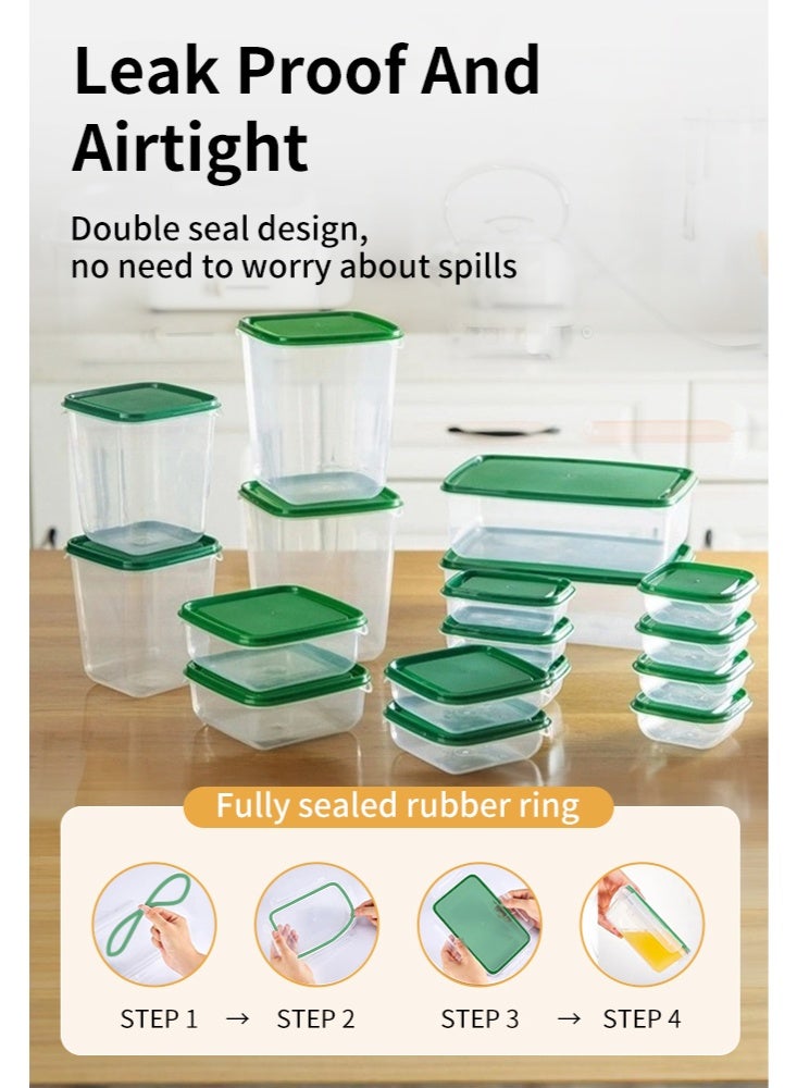 العنوان: مجموعة حاويات طعام 17 قطعة شاملة، مادة PP آمنة غذائياً، آمنة للميكروويف والثلاجة، حاويات حفظ طعام شفافة محكمة، مقاسات متعددة (أخضر) - Image 4