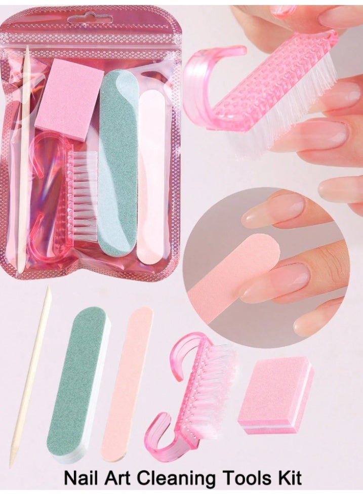 5 Pcs Essential Manicure and Pedicure Tool Set - Double Sided Nail File and Wooden Cuticle Pusher - Image 1