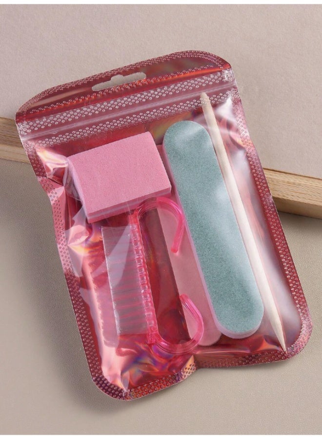 5 Pcs Essential Manicure and Pedicure Tool Set - Double Sided Nail File and Wooden Cuticle Pusher - Image 5