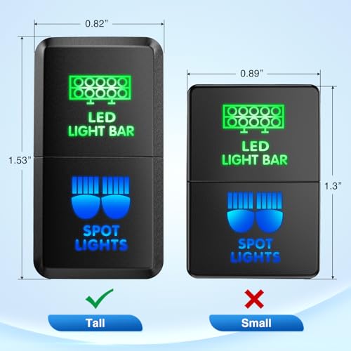 Nilight LED Light Bar & Spot Lights Dual Push Button Switch 12V ON Off Switches with Connector Wire Kit 1.54" x 0.83" Replacement for Toyota Tacoma Tundra 4Runner FJ Cruiser Hilux Fortuner - Image 2
