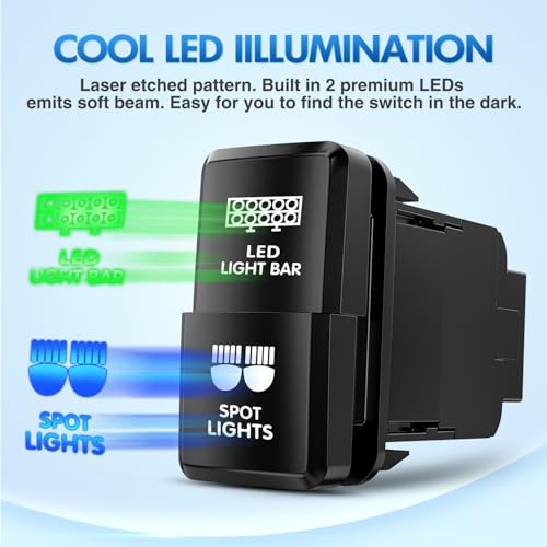 Nilight LED Light Bar & Spot Lights Dual Push Button Switch 12V ON Off Switches with Connector Wire Kit 1.54" x 0.83" Replacement for Toyota Tacoma Tundra 4Runner FJ Cruiser Hilux Fortuner - Image 5