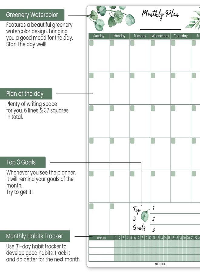 ALEZEL Magnetic Calendar for Refrigerator, Greenery Dry Erase Fridge Calendar Set (3 Boards) - Monthly & Weekly Planner Whiteboard, Shopping List White Board, 3 Markers + Eraser - Image 2