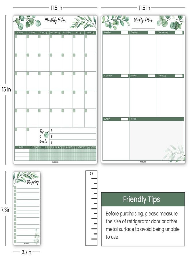 ALEZEL Magnetic Calendar for Refrigerator, Greenery Dry Erase Fridge Calendar Set (3 Boards) - Monthly & Weekly Planner Whiteboard, Shopping List White Board, 3 Markers + Eraser - Image 4