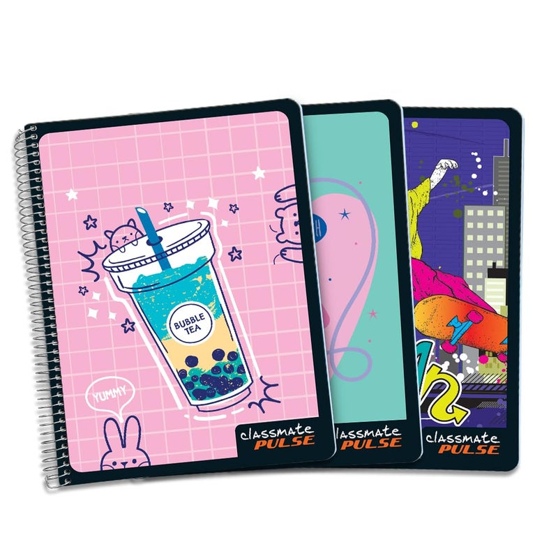 classmate Pulse Long Book - 180 Pages | Single Line | 29.7cm x 21.0cm | Wiro Binding | Pack of 3 Notebooks | Ruled Long Size Notebook for Students - Image 1