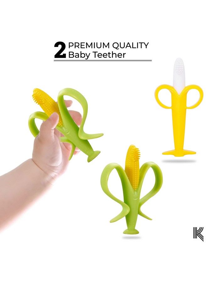 DaKos Teether Soother For New Born Teether And Soother For Baby Baby Mitten Teether Baby Chew Toys For Sucking Needs Sensory Teether Toy (Combo Ofbanana Shape & Corn Shape) - Image 3