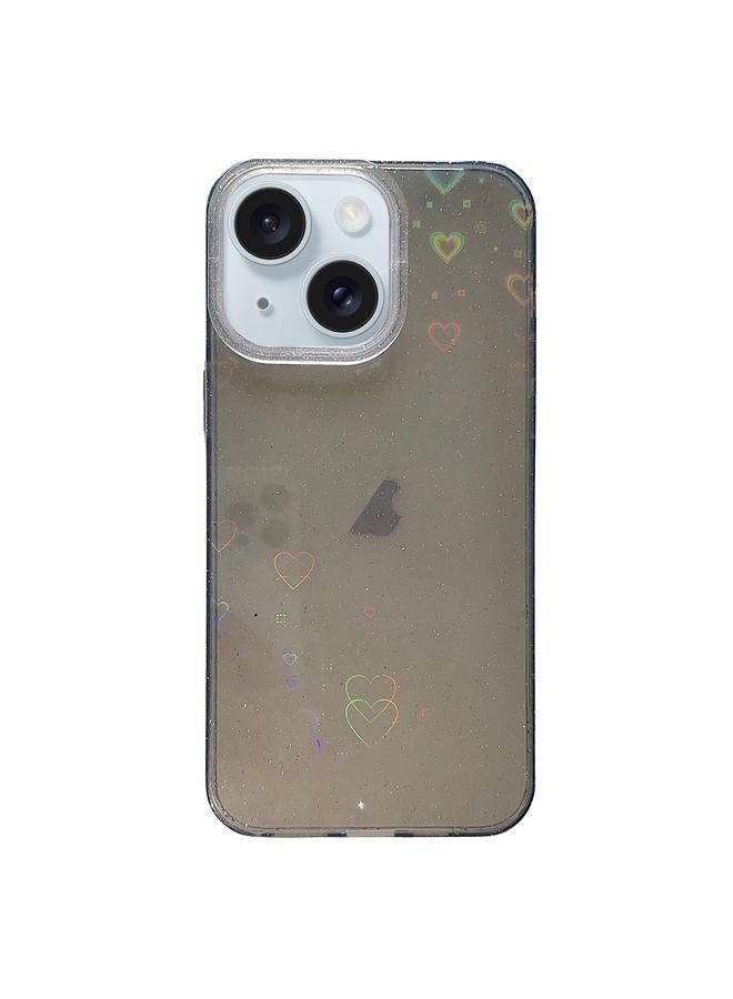 اس-توب جراب هاتف iPhone 15 Plus بنمط حب وإطار عدسة شفاف من الأكريليك IMD - Image 1