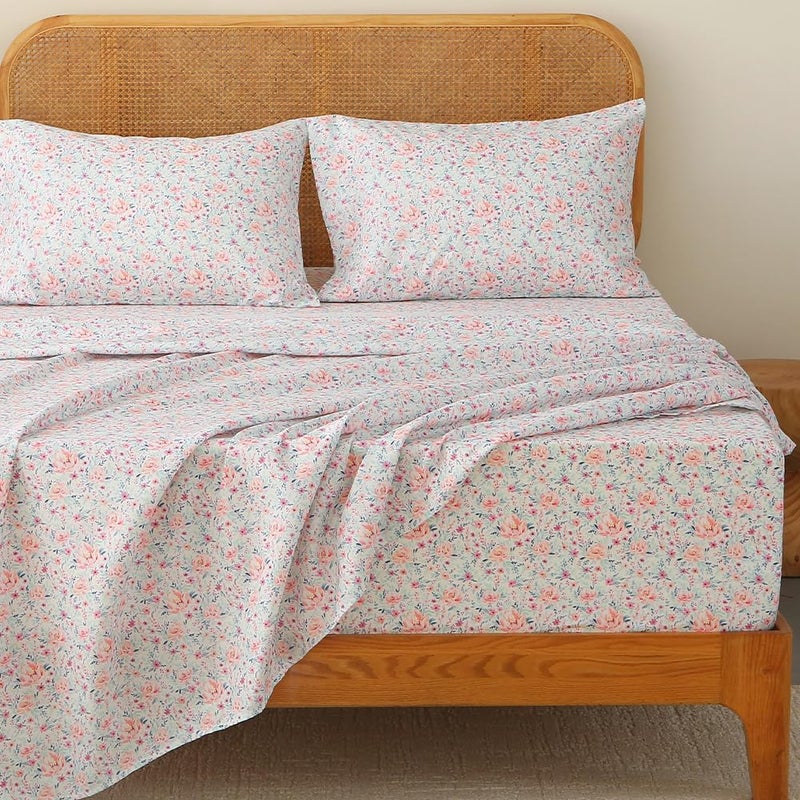 HYPREST Floral Sheets King, Vintage Soft Breathable Farmhouse 4pcs Bed Sheet Sets,18 inches Deep Pocket Sheets - Image 1