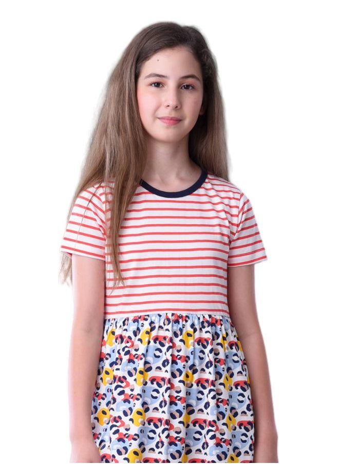 victor and jane - Contrast Striped Animal Print Casual Dress by Styli - Image 1