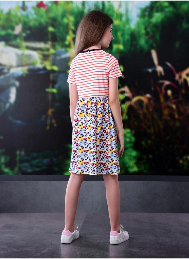 victor and jane - Contrast Striped Animal Print Casual Dress by Styli - Image 1