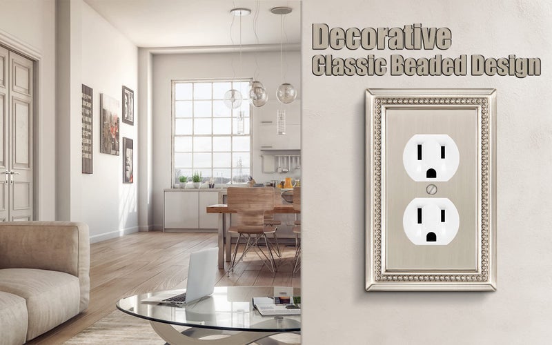 Henne Bery Sunken Pearls Heavy Duty Decorative Wall Plate Switch Plate Outlet Cover (Single Duplex, 3 Pack, Satin Nickel) - Image 4