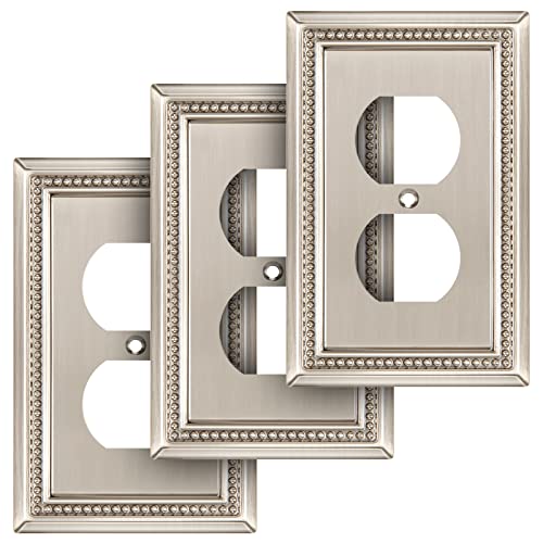Henne Bery Sunken Pearls Heavy Duty Decorative Wall Plate Switch Plate Outlet Cover (Single Duplex, 3 Pack, Satin Nickel) - Image 1