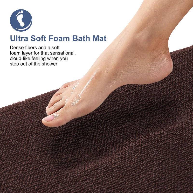 OLANLY Thick Memory Foam Bath Mat Rug 30x20, Extra Soft Absorbent Bathroom Rug, Quick Dry Bath Mats, Non-Slip, Machine Washable Carpet for Bathroom, Tub and Shower, Home Decor Accessories, Brown - Image 2