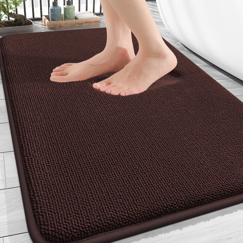 OLANLY Thick Memory Foam Bath Mat Rug 30x20, Extra Soft Absorbent Bathroom Rug, Quick Dry Bath Mats, Non-Slip, Machine Washable Carpet for Bathroom, Tub and Shower, Home Decor Accessories, Brown - Image 1