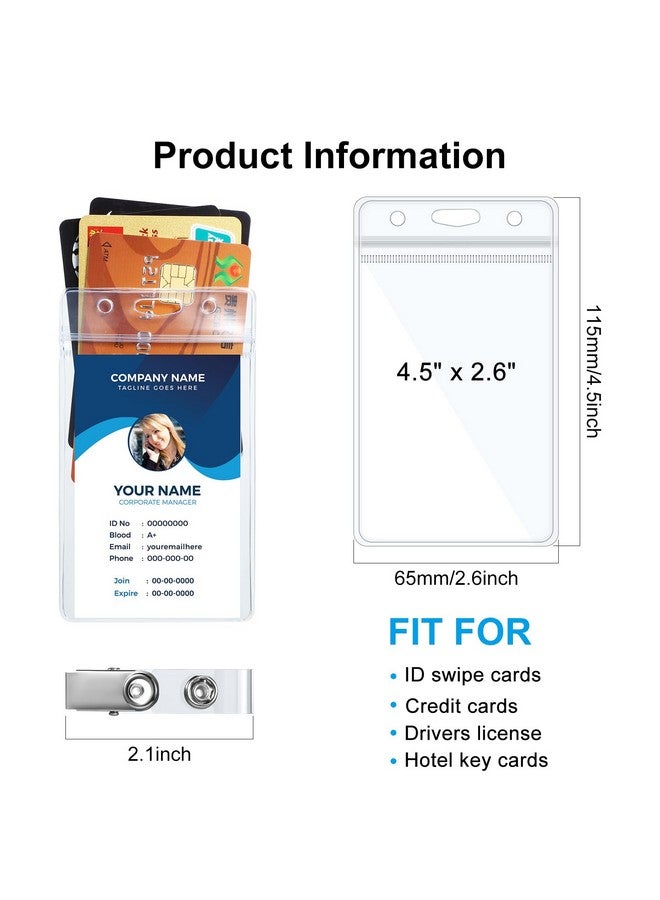 Marspark 200 Packs Id Badge Holder With Metal Badge Clips And Pvc Straps Waterproof Sealed Clear Plastic Vertical Name Tag Badge Holder For Work Key Card Drive License Name Tag Clips Car Office - Image 4