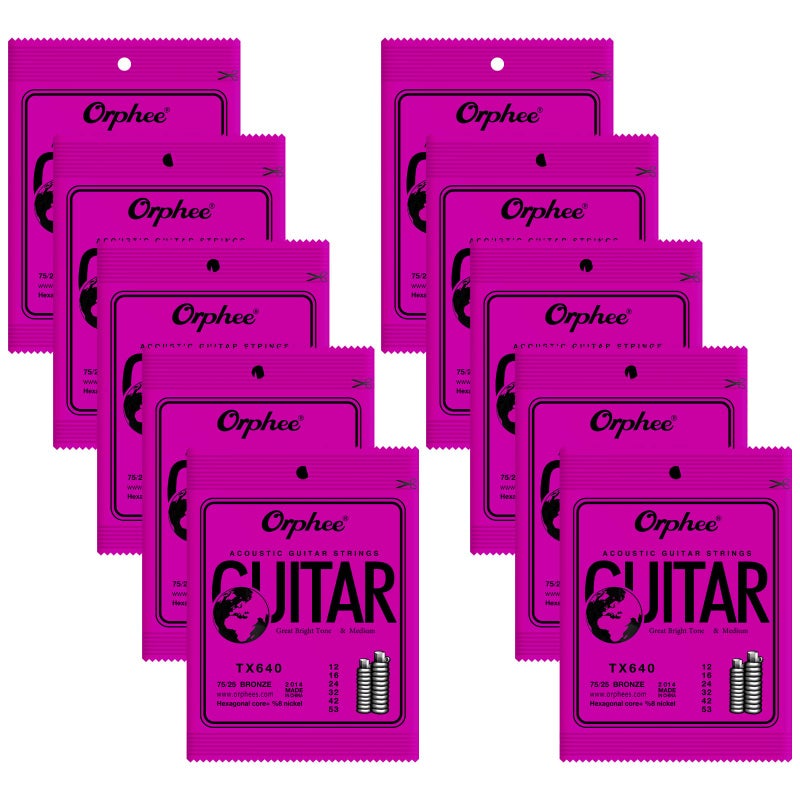 POGOLAB Guitar Strings, Acoustic Guitar Strings, 6 Strings Set, Hexagonal Carbon Core 75/25 Bronze, Light, 12-53, 10 Packs - Image 1