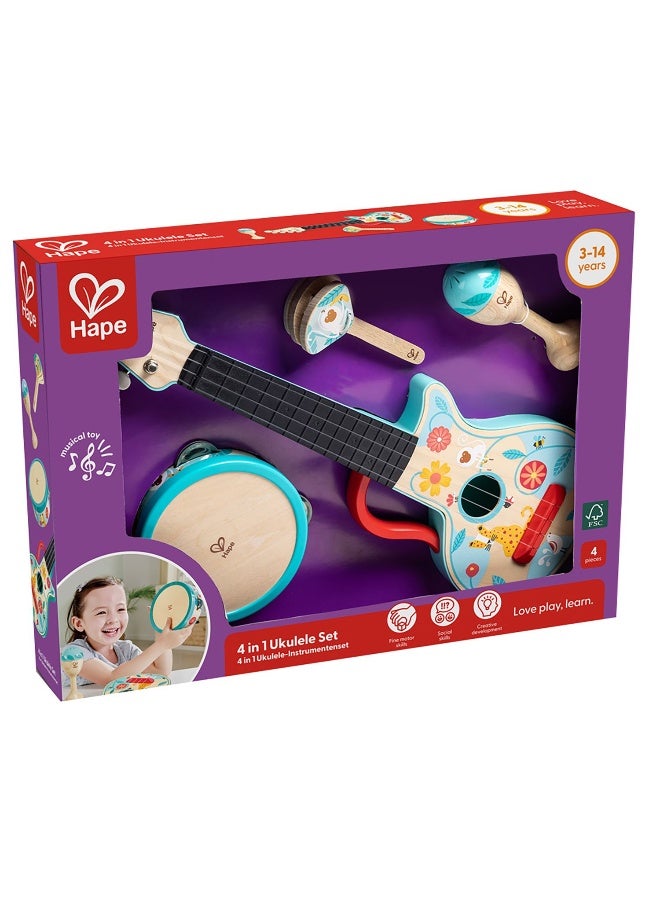 Hape مجموعة أدوات موسيقية خشبية هابي 4 في 1 لآلة اليوكليلي - Image 1