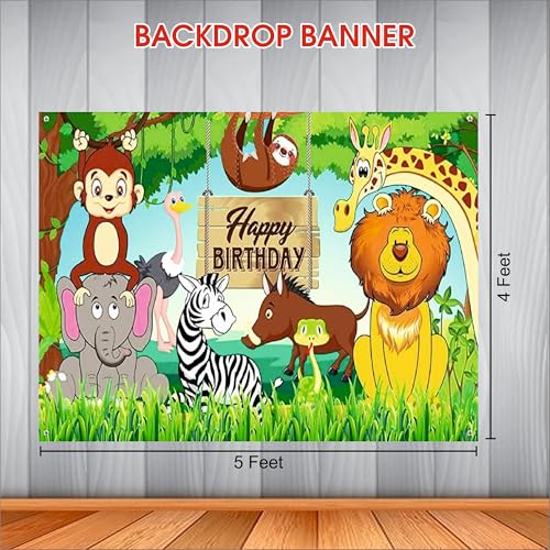 Party Baazaar Jungle Theme Birthday Backdrop 5x4 Ft | Backdrops for Decoration | Birthday Decoration Backdrop | Banner for Kids Theme Party - Image 3