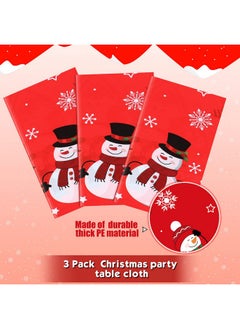 Irenare Snowman Christmas Party Tablecloth Decorations Plastic Snowman Snowflakes Table Cover Winter Snowman Christmas Tablecloth For Xmas Holiday Birthday Party Decorations, 54 X 108 Inch (Red, 3 Pieces)  - Image 4