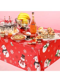 Irenare Snowman Christmas Party Tablecloth Decorations Plastic Snowman Snowflakes Table Cover Winter Snowman Christmas Tablecloth For Xmas Holiday Birthday Party Decorations, 54 X 108 Inch (Red, 3 Pieces)  - Image 5