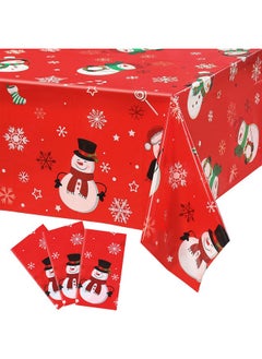 Irenare Snowman Christmas Party Tablecloth Decorations Plastic Snowman Snowflakes Table Cover Winter Snowman Christmas Tablecloth For Xmas Holiday Birthday Party Decorations, 54 X 108 Inch (Red, 3 Pieces)  - Image 1