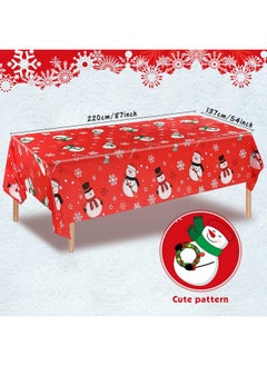 Irenare Snowman Christmas Party Tablecloth Decorations Plastic Snowman Snowflakes Table Cover Winter Snowman Christmas Tablecloth For Xmas Holiday Birthday Party Decorations, 54 X 108 Inch (Red, 3 Pieces)  - Image 2