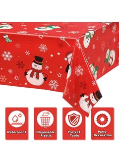 Irenare Snowman Christmas Party Tablecloth Decorations Plastic Snowman Snowflakes Table Cover Winter Snowman Christmas Tablecloth For Xmas Holiday Birthday Party Decorations, 54 X 108 Inch (Red, 3 Pieces)  - Image 3
