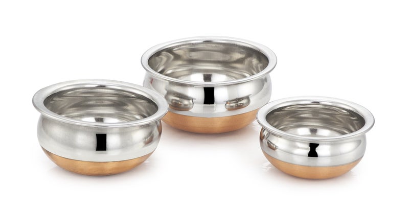 Dynore Stainless Steel Set of 5 Copper Bottom Serving Bowls - Image 3