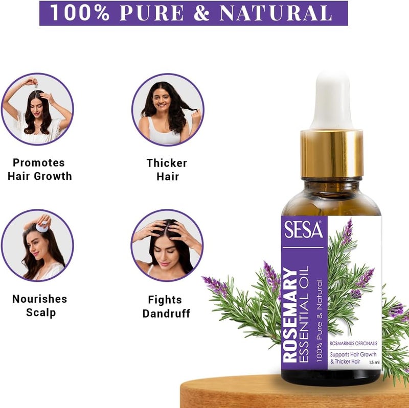 Sesa Rosemary Essential Oil for Hair Growth and Nourishes Skin | 100% Pure, Natural and Premium Spanish Rosemary Oil | Hair Fall Control & Scalp Nourishment | For Women & Men | 15 ml - Image 5