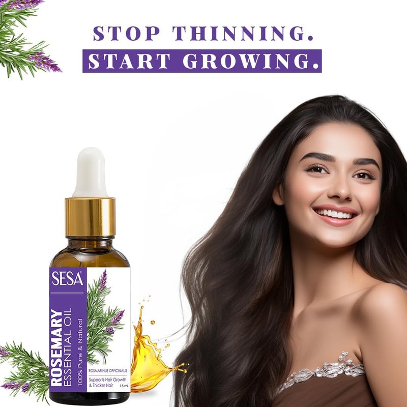 Sesa Rosemary Essential Oil for Hair Growth and Nourishes Skin | 100% Pure, Natural and Premium Spanish Rosemary Oil | Hair Fall Control & Scalp Nourishment | For Women & Men | 15 ml - Image 3