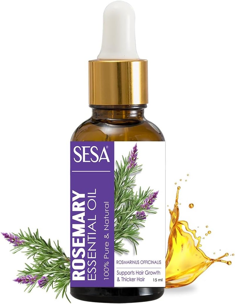Sesa Rosemary Essential Oil for Hair Growth and Nourishes Skin | 100% Pure, Natural and Premium Spanish Rosemary Oil | Hair Fall Control & Scalp Nourishment | For Women & Men | 15 ml - Image 2