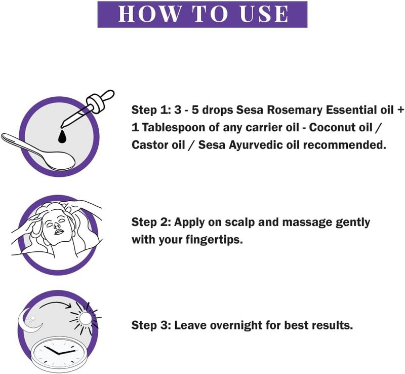 Sesa Rosemary Essential Oil for Hair Growth and Nourishes Skin | 100% Pure, Natural and Premium Spanish Rosemary Oil | Hair Fall Control & Scalp Nourishment | For Women & Men | 15 ml - Image 4