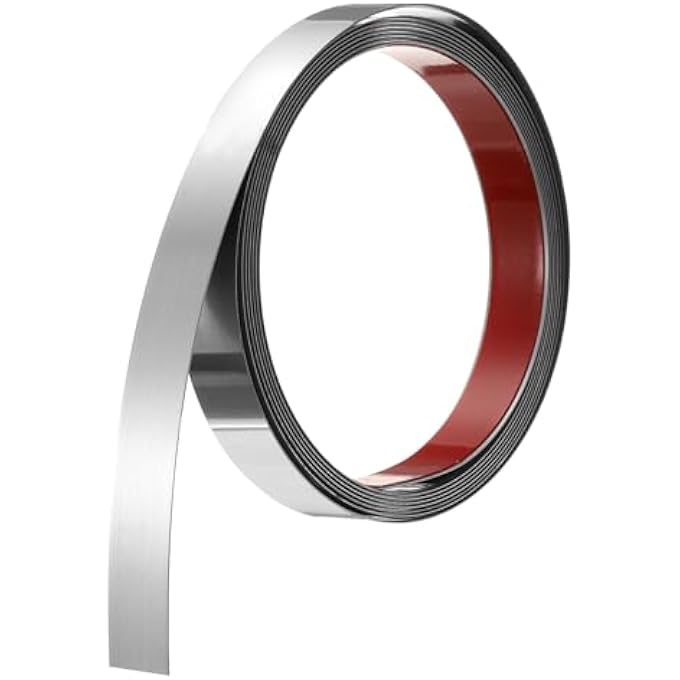 STAINLESS STEEL WALL MOULDING PROFILE, 10' X 0.78", SELF ADHESIVE METAL TRIM, SELF ADHESIVE FIREPLACE MIRROR MOLDING, MIRROR EDGE, BRUSHED SILVER - Image 1