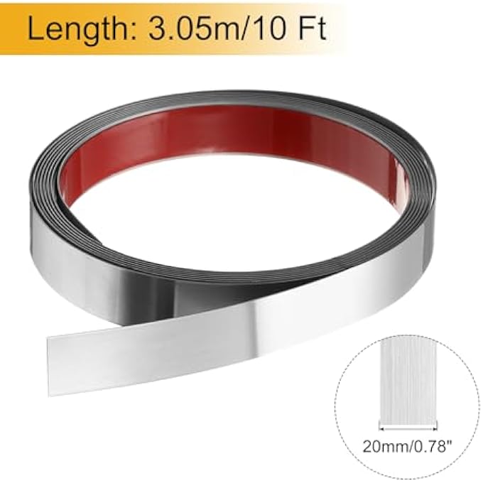 STAINLESS STEEL WALL MOULDING PROFILE, 10' X 0.78", SELF ADHESIVE METAL TRIM, SELF ADHESIVE FIREPLACE MIRROR MOLDING, MIRROR EDGE, BRUSHED SILVER - Image 3