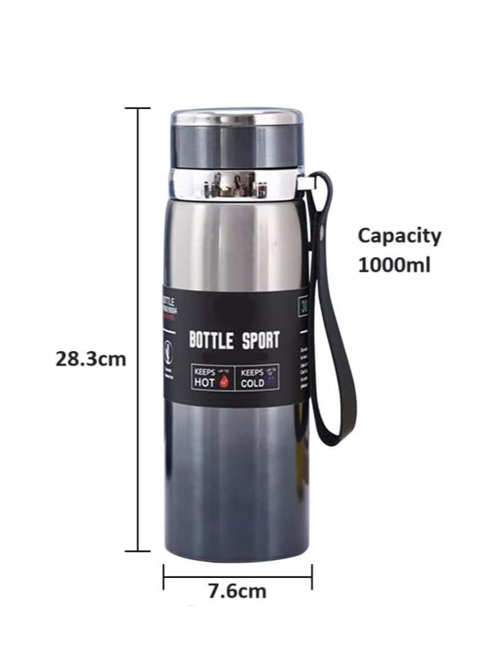 Premium Stainless Steel Thermal Insulation Cup Vacuum Insulated Water Bottle with Strainer 24h Cold Lock 12h Heat Preservation (Color May Vary - 1000ml) - Image 2