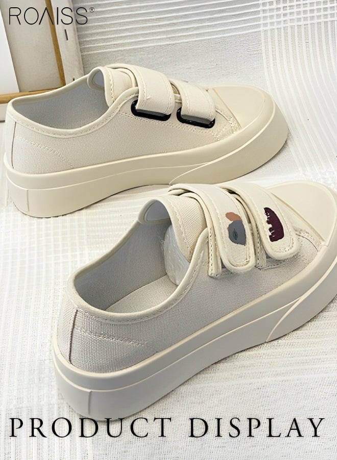 roaiss Women Stylish Canvas Shoes, Low Top Sneakers with Hook and Loop Closure, Casual Versatile Flat Shoes for Ladies, Comfy Sports Shoes with Non-slip Soles, Suitable for Daily Wear and Outdoor Activities - Image 4