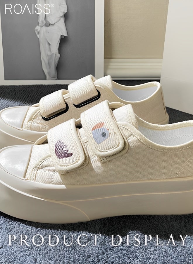 roaiss Women Stylish Canvas Shoes, Low Top Sneakers with Hook and Loop Closure, Casual Versatile Flat Shoes for Ladies, Comfy Sports Shoes with Non-slip Soles, Suitable for Daily Wear and Outdoor Activities - Image 5