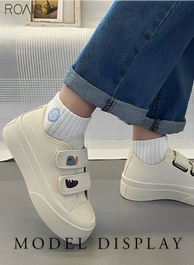 roaiss Women Stylish Canvas Shoes, Low Top Sneakers with Hook and Loop Closure, Casual Versatile Flat Shoes for Ladies, Comfy Sports Shoes with Non-slip Soles, Suitable for Daily Wear and Outdoor Activities - Image 3