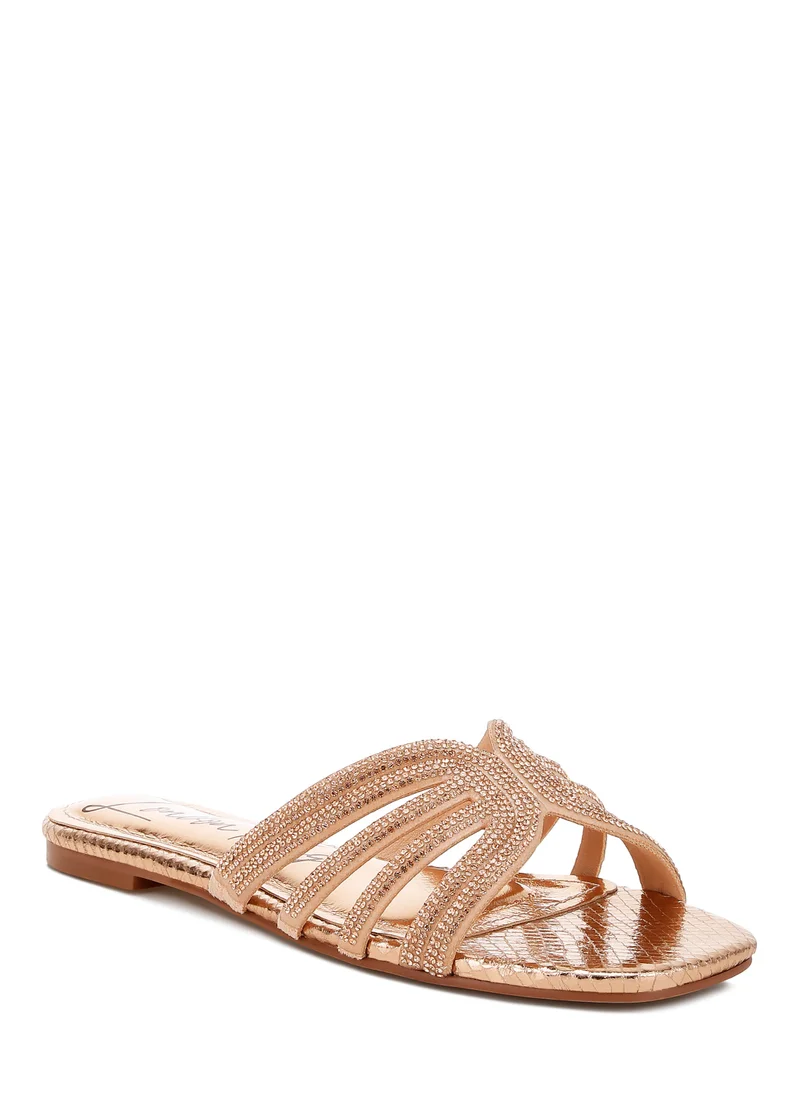 London Rag Rhinestone Cut Out Flats in Rose Gold