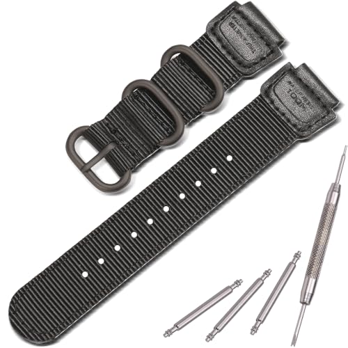 MCXGL 18mm Nylon Watch Strap Compatible with Casio A158WA F108WH A168WA-1 AE1200WH W800HG MRW200H W735H AE-1300WH Replacement band Leather Bracelet (Black with black Metal ring) - Image 1