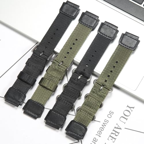 MCXGL 18mm Nylon Watch Strap Compatible with Casio A158WA F108WH A168WA-1 AE1200WH W800HG MRW200H W735H AE-1300WH Replacement band Leather Bracelet (Black with black Metal ring) - Image 5
