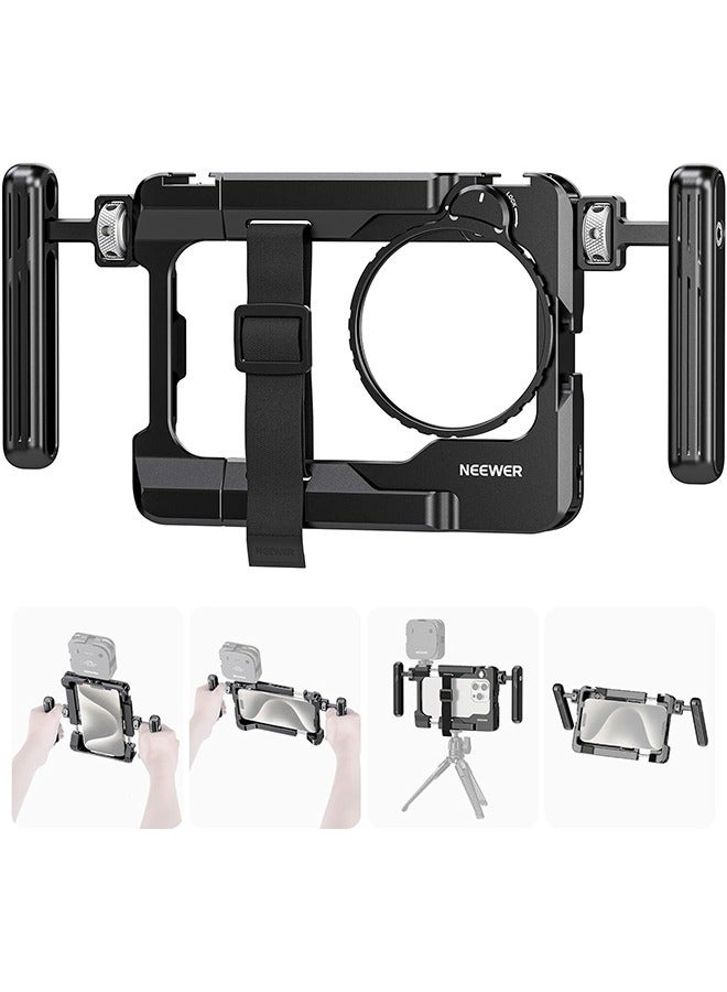 Neewer NEEWER Universal Smartphone Video Rig with Handles, 67mm Filter Adapter, Anti Drop Cold Shoe for DJI Mic, Phone Cage Stabilizer for Video Recording for iPhone 15 Pro Max S23 Ultra Pixel 8 Pro, PA017  - Image 1