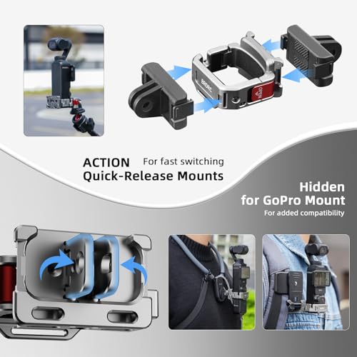 BRDRC Pocket 3 Cage Expansion Adapter, Aluminum Alloy Mount Metal Bracket Attachments with 1/4 Screw Holes, for GoPro Adapter, Cold Shoe, for Osmo Action Quick-Release for Creator Combo Accessories - Image 3