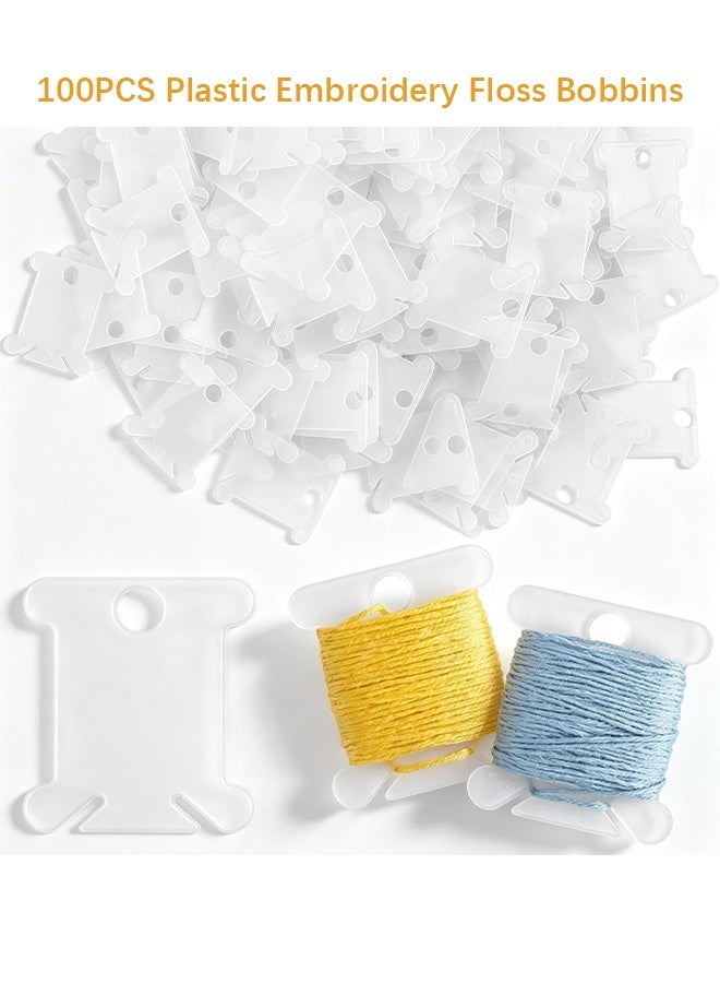 دبليو أف أف أو 100 قطعة بوبين خيوط التطريز البلاستيكية - بطاقات منظمات الخيوط الشفافة الفارغة لتنظيم خيوط التطريز وخيوط الغرزة المتقاطعة للخياطة، والأعمال الإبرية، والكروشيه، ومشاريع الحرف اليدوية - Image 1