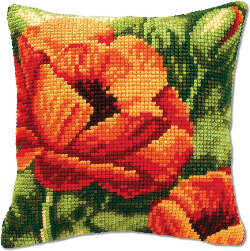 Vervaco Poppies Bold Cross Stitch Cushion - Multicolor Floral Design - Image 1