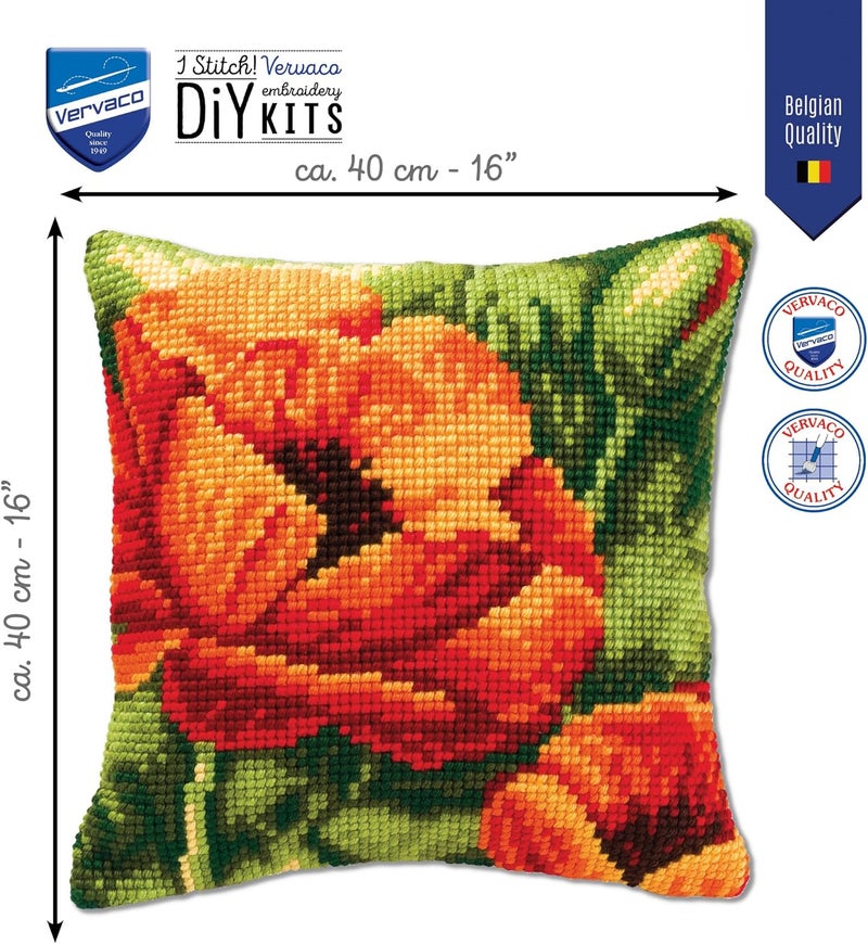 Vervaco Poppies Bold Cross Stitch Cushion - Multicolor Floral Design - Image 2