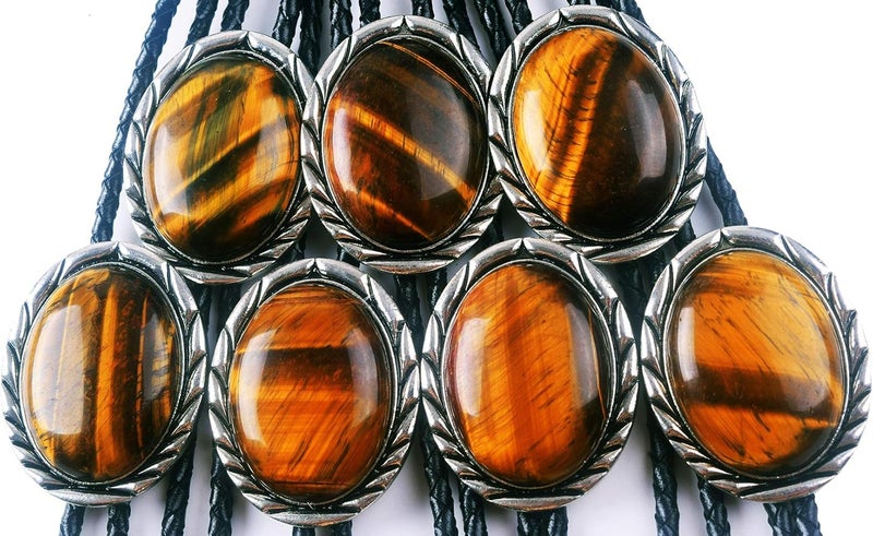 Moranse Bolo Tie with Natural Tiger Eye Stone Celtic Style Genuine and Cowhide Rope - Image 5