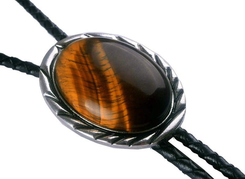 Moranse Bolo Tie with Natural Tiger Eye Stone Celtic Style Genuine and Cowhide Rope - Image 3