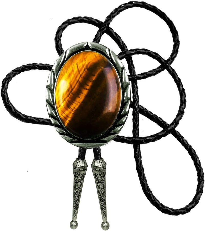 Moranse Bolo Tie with Natural Tiger Eye Stone Celtic Style Genuine and Cowhide Rope - Image 1